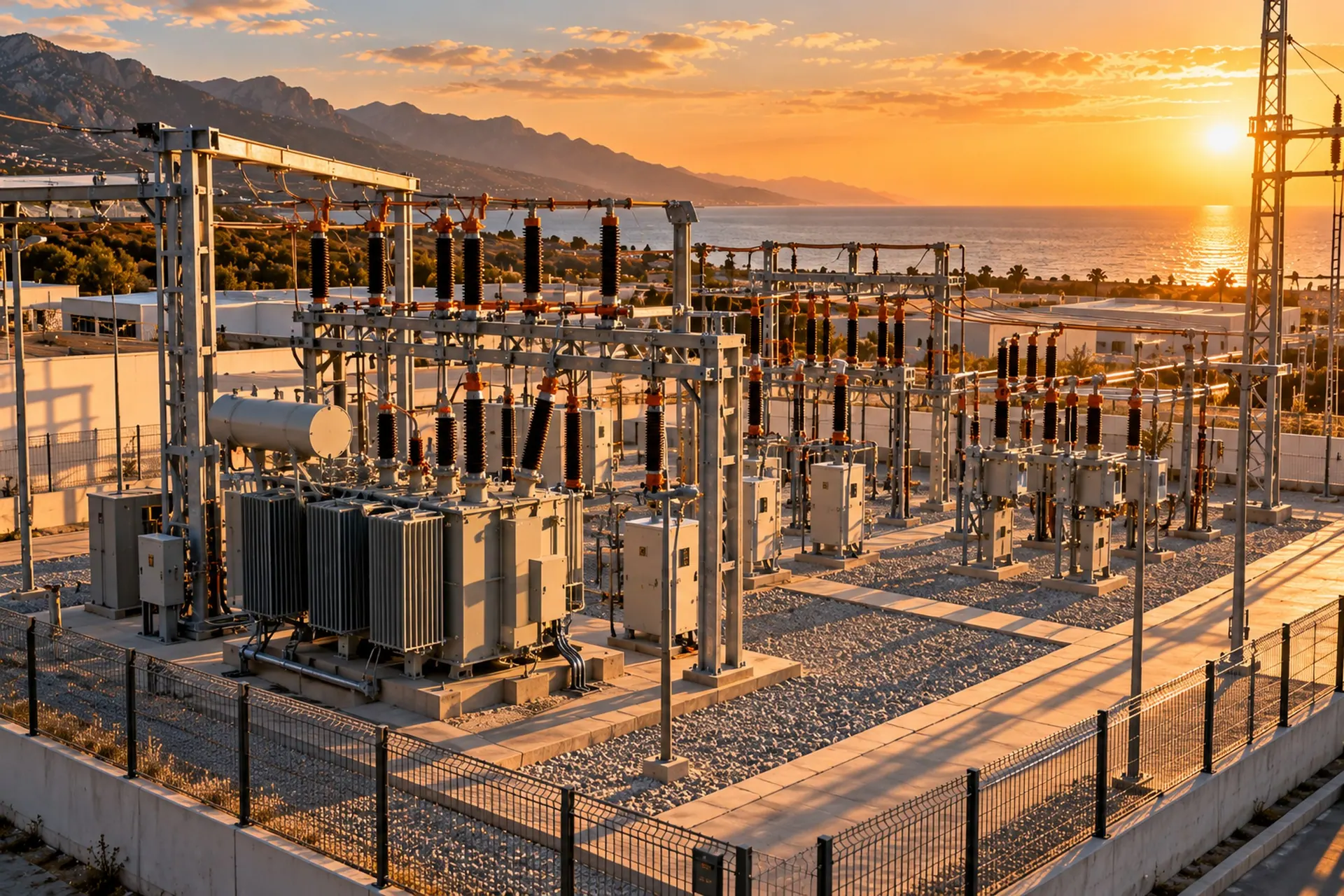 Açık hava trafo merkezi, hücreler ve deniz ufku — Ankara 34.5 kV Trafo Merkezi, örnek iş